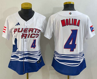 Womens Puerto Rico Baseball #4 Yadier Molina Number 2023 Red World Classic Stitched Jerseys